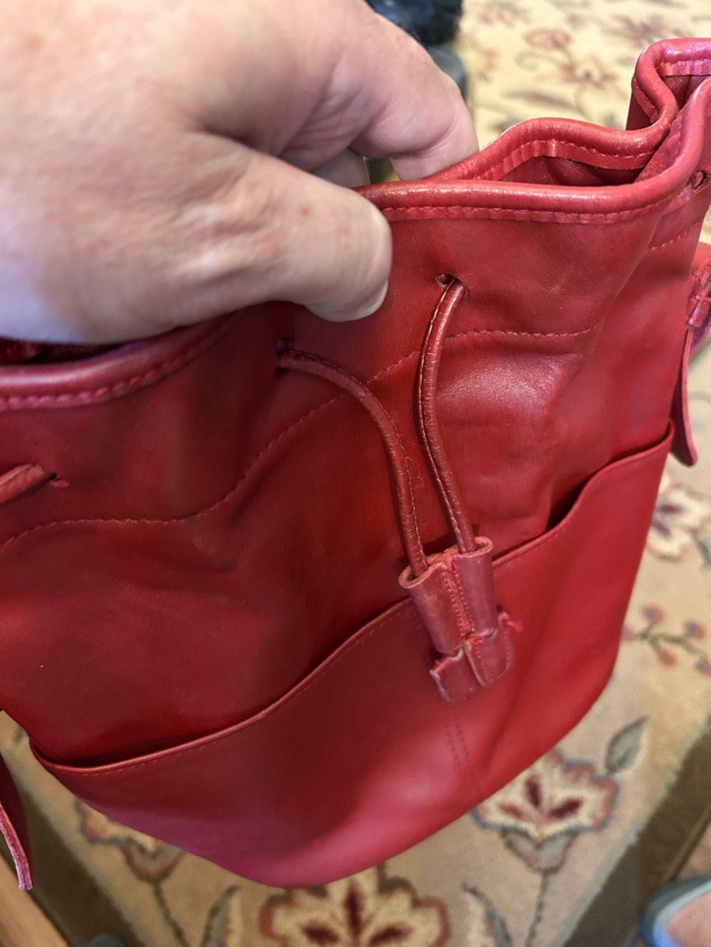 Coach Red Leather Drawstring Crossbody Bucket Bag - Picture 3 of 9